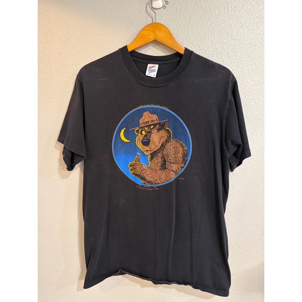 Jerzees T-Shirt Mens Lg VTG 1990‎ Mt Shasta Camp 10-A Bear Graphic Black